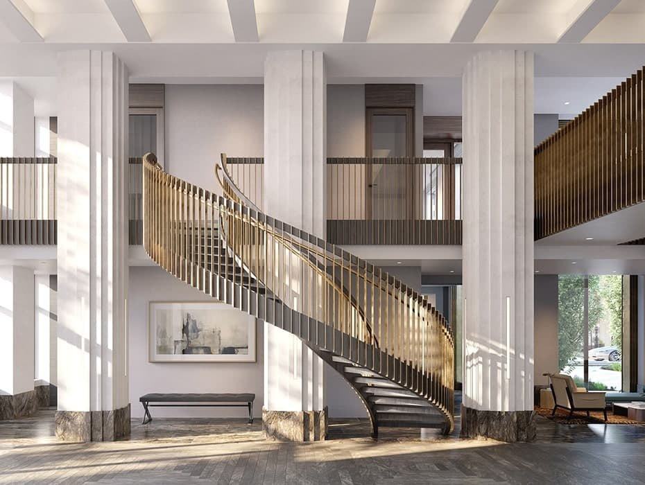 The Vandewater Lobby Designed by Incorporated Architecture & Design showcases a modern interpretation of age-old design techniques and details.